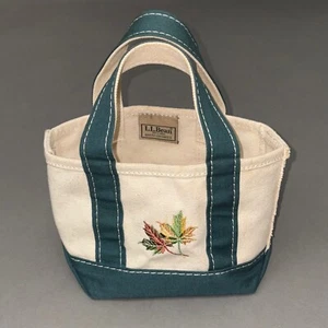 Vintage LL BEAN MINI CANVAS TOTE BAG Embroidered Leaves Green Purse Trader Joes - Picture 1 of 14