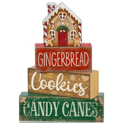 Lineshading 4 Pcs Christmas Table Decoration Wooden Gingerbread House Tiered ... - Image 1 of 4