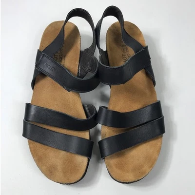 Sandálias anabela Naot Israel Kayla couro preto conforto 41/10 - Imagem 1 de 4