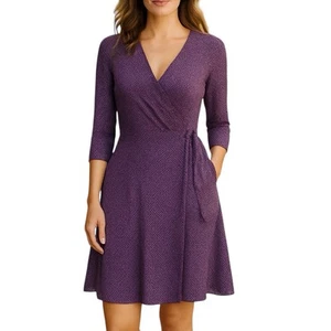 TALBOTS Dress Women’s Sz Small Petite Faux Wrap Purple Feminine Romantic Y2k - Picture 1 of 14