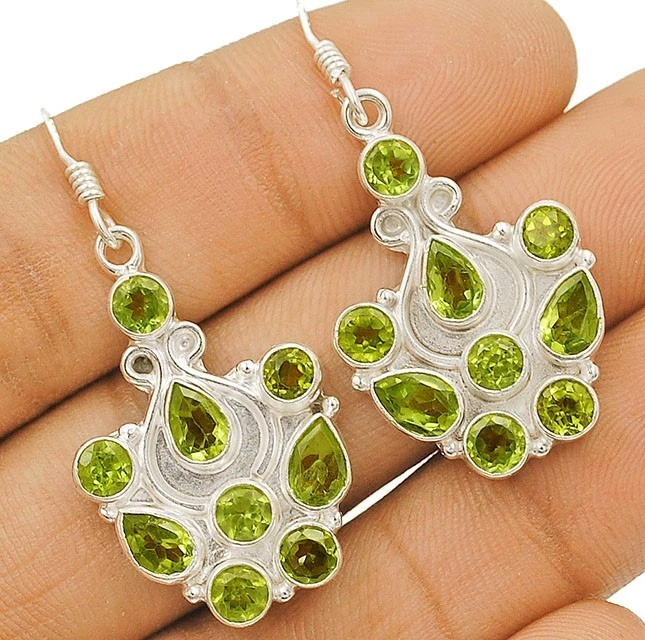Natural 4CT Peridot 925 Solid Sterling Silver Earrings  - Image 1 of 1