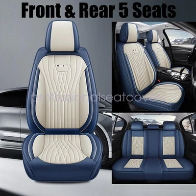 For Mercedes Benz A250 CLA PU Car 5-Seat Cover Front&Rear Cushion Pad Blue&White - Image 1 of 4