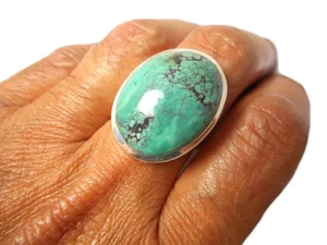 Sterling Silver Tibetan Turquoise Ring - Boho Gemstone jewellery - Blue Green - Picture 1 of 8