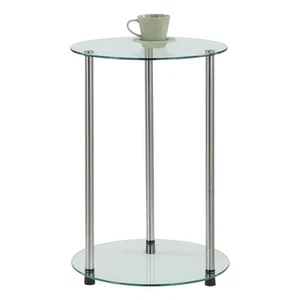 Convenience Concepts Designs2Go Round End Table with Clear Glass Shelves - Picture 1 of 2