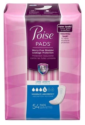 Poise Incontinence Pads Moderate Absorbency - Long, 54 Pads - Contour Fit - Read - Image 1 of 4
