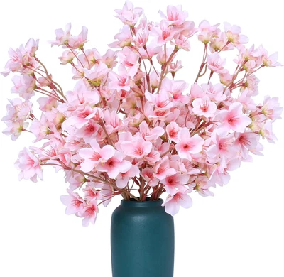 6 peças decoração de galhos de flor de cerejeira artificial flores falsas 16" seda flores falsas - Imagem 1 de 4