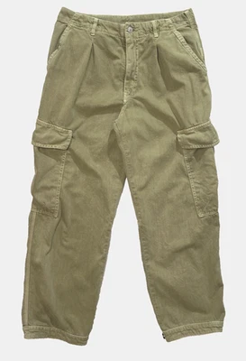 Free People First Light Utility Cargo Pants Sz 10 Olive Green Pleated Button Hem - Image 1 of 4