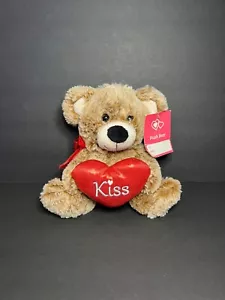 Tom's Toy Int. Oso de peluche marrón del día de San Valentín con beso rojo corazón juguete de peluche 7" - Imagen 1 de 7