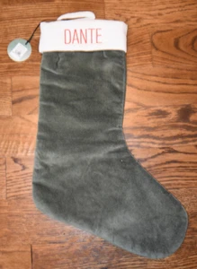 West Elm grüner Samtstrumpf 18" DANTE Monogramm NEU Neu mit Etikett - Bild 1 von 3