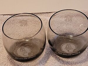 2 New England Patriots Smoked Glasses NFL Whiskey Low Ball Cups Vtg 1970's