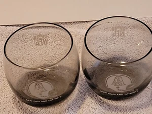 2 New England Patriots Smoked Glasses NFL Whiskey Low Ball Cups Vtg 1970's - Picture 1 of 5