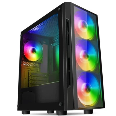 CIT Gamer Micro Tower ATX Gaming PC Case mATX 4 x ARGB LED Fans Tempered Glassd - Image 1 of 4