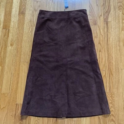 NUEVO CON ETIQUETAS Falda MIDI Talbots Marrón 100% Gamuza Cuero Forrada 6P $379 Foto 1 de 4