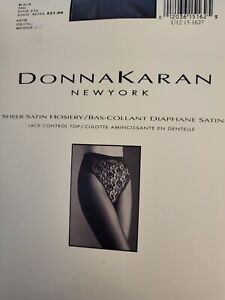Donna Karan Womens Medium Vintage Black  Sheer Satin Lace Pantyhose Control Top
