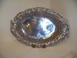 1996 ARTHUR COURT PEWTER 13" X 9" OVAL GRAPES AND LEAVES PLATTER - Picture 1 of 5