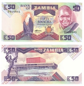 1986  Zambia P28 50 Kwacha Banknote UNC  - Picture 1 of 1