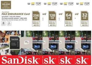 SanDisk Max Endurance 32GB 64GB 128GB 256GB 100MB/s microSDHC microSDXC Card LOT - Picture 1 of 21