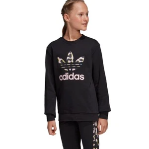 Adidas Originals LZ Crew Sweatshirt Pullover Leopard Black Youth Girls S Small - Picture 1 of 9