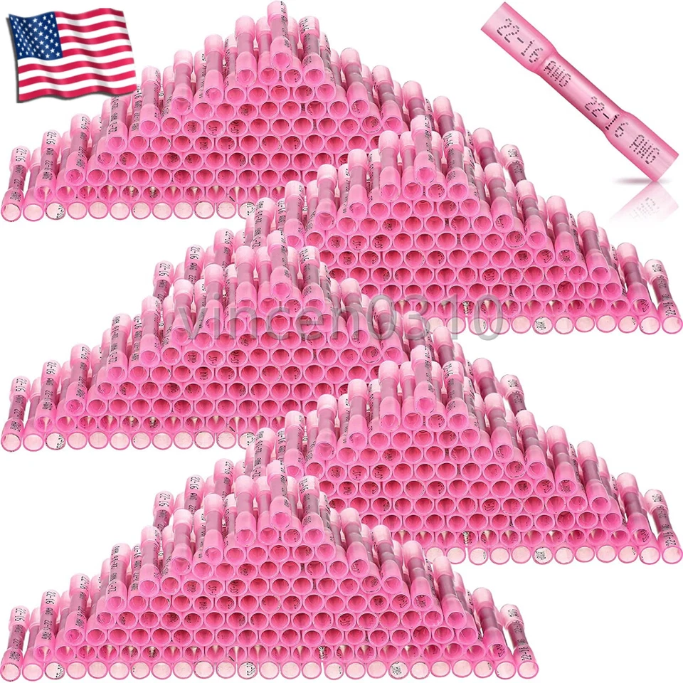 1000PCS Heat Shrink Waterproof Wire Connectors Red 22-16 AWG Butt Seal Terminals - Image 1 of 4