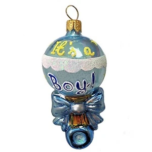 Adorno de Navidad de vidrio pulido sonajero azul para bebé niño hecho en Polonia decoración - Imagen 1 de 2