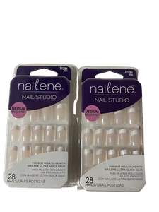 2 Pack Nailene Nail Studio Glue On Nails Medium French Manicure 28 Ct #71281 - Picture 1 of 3