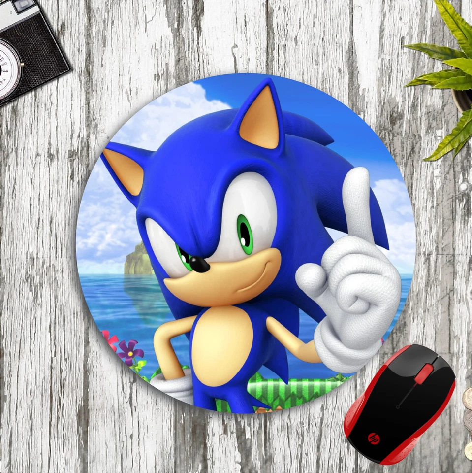 SONIC THE HEDGEHOG BLUE ROUND NEOPRENE GAMING MOUSE PAD MAT HOME SCHOOL OFFICE - Image 1 of 1