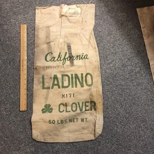 VINTAGE FABRIC SEED SACK Bag Syler LADINO CLOVER 50# California Plymouth IN - Picture 1 of 5