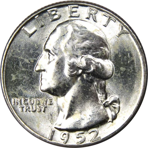 1952 Washington Quarter BU Uncirculated Mint State 90% Silver 25c US Coin Cover