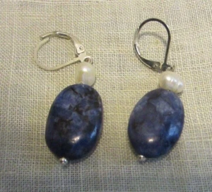 925 Silber (Sterling) Top Ohrringe Zuchtperlen blauer Stein Handarbeit - Bild 1 von 8