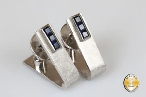 Gemelos 18 Quilates Oro Blanco Zafiro Gemas Joya de Oro Joyería de los Hombres - Imagen 1 de 6