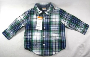 NWT GYMBOREE 6-12 Mos. Collared Button-up Long Sleeve Green/Blue Plaid Shirt - Picture 1 of 8