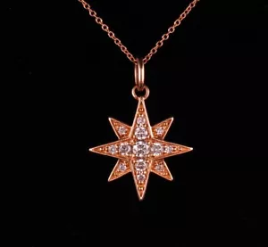 LEVIAN SIGNED NATURAL DIAMOND 14K STRAWBERRY ROSE GOLD STAR PENDANT NECKLACE - Picture 1 of 8