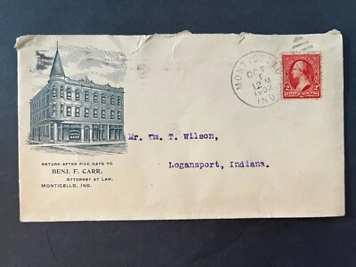 1902 Attorney Benj Carr Monticello National Bank Indiana Logansport Cover - Image 1 of 2