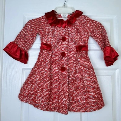 Blueberi Gold Girls 3T Holiday Dress & Jacket Set Satin Collar and Cuffs - Image 1 of 4