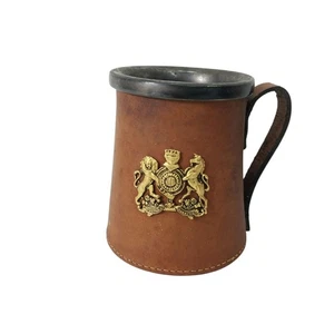 Real Hide Leather Tankard Stein Mug Ceramic Insert Made In England Vintage - Picture 1 of 10