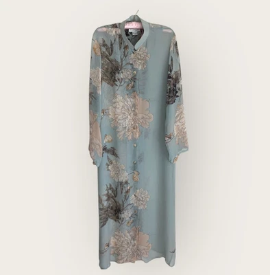 Plumero Kimono de Seda Citron Santa Monica M Maxi Floral Pájaros Concha Botones Transparente Foto 1 de 4