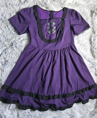 Gothic Women's Purple & Black Short Sleeve Ruffled (3) Buckle Costume Dress SZ L - Image 1 of 4