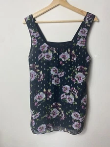 Massimo Dutti Sleeveless Blouse Double Layer Chiffon Floral Top Size 12 gold - Picture 1 of 6