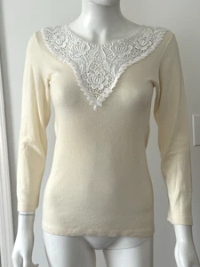 Top Pullover Infil Italia/Bloomingdales Crema Lana y Cachemira Blanco Encaje M Nuevo - Imagen 1 de 11
