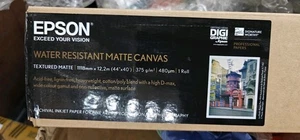 Epson Water Resistant Matte Canvas (375gsm) 44" (1118mm)x 12.2m 480um 1 Roll New - Afbeelding 1 van 2