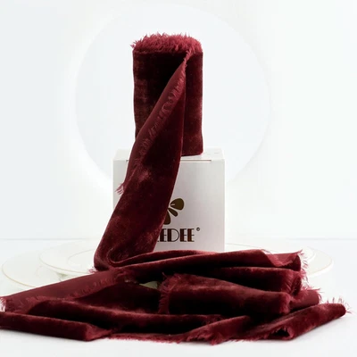 Cinta de flecos de terciopelo borgoña - borde crudo de 3 pulgadas para decoración y manualidades (3 yardas) Foto 1 de 4