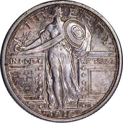 1917-S Standing Liberty cuarto cabeza completa bonito AU/BU gran atractivo visual Foto 1 de 2