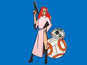Fantasy Pin - Disney Jessica Rabbit as Star Wars Rey with Blaster and BB-8 LE50 - Picture 1 of 2