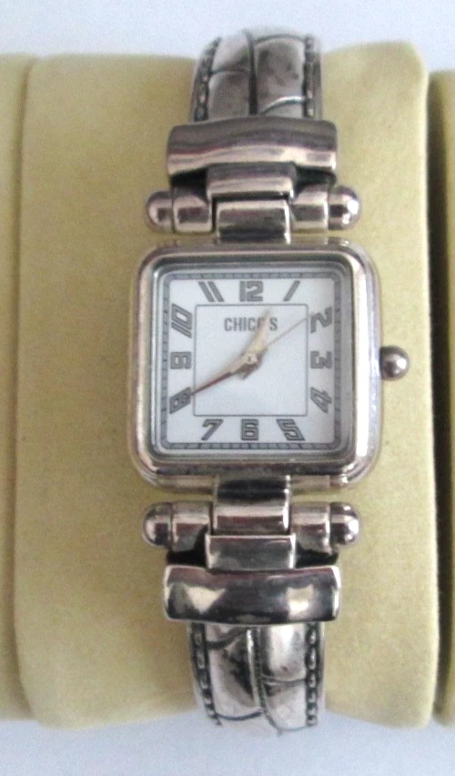 Reloj Chico's Southwestern Tono Plata Cuadrado Cuadrado CH201 Puño Banda BATERÍA NUEVA Foto 1 de 1