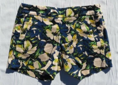 Pantalones Cortos Chinos J CREW Para Mujer Azul Amarillo Estampado Floral Elastizados Cremallera Lateral 5” S 4 Foto 1 de 3