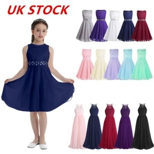 UK Flower Girls Lace Wedding Bridesmaid Dress Chiffon Birthday Party Dance Dress - Picture 1 of 71