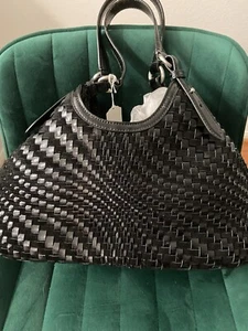 Cole Haan Genevieve Weave Large Tote Bag Trangle Black - Picture 1 of 4