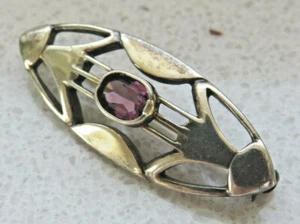 Broche Topp Art Nouveau HJM 925 plata chapada en oro con amatista - Imagen 1 de 11