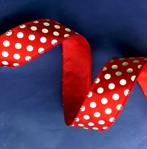 Christmas Red Satin White Polka Dot 1.5" x 5 yd Wired Ribbon Lady Bug Valentine - Picture 1 of 4