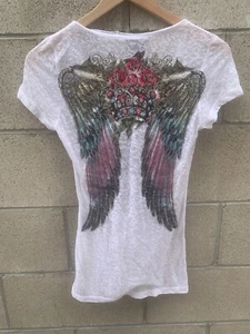 Top in vena bianco texture glitterata bruciato ala d'angelo taglia S nuovo senza etichette - Foto 1 di 4